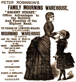 And you were bound to be repeat customers: it was considered bad luck to keep mourning clothes – particularly crape – in the house after mourning ended. That meant buying clothes all over again when the next loved one passed. Mourning was a lucrative business.