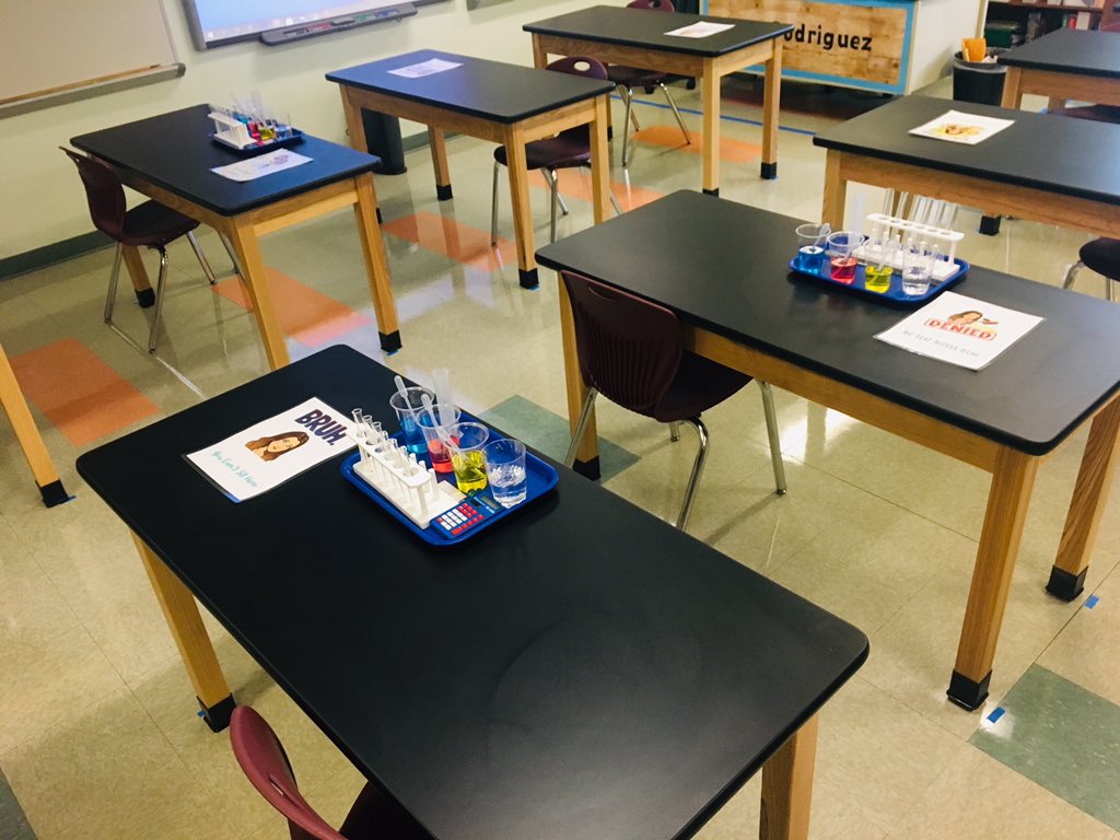 DRod1094's tweet photo. Bobcats’ first day back in the classroom with individual lab lessons. Let’s do this!   #stayingsafe #middleschoolscience @RKBBHK8 @MiamiAdmn https://t.co/RkrRh15K2d