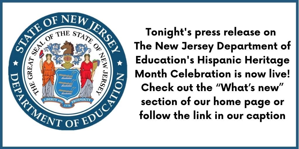 Follow the link below to navigate to tonight’s press release on the NJDOE’s celebration of Hispanic Heritage Month bit.ly/2IfVf5l