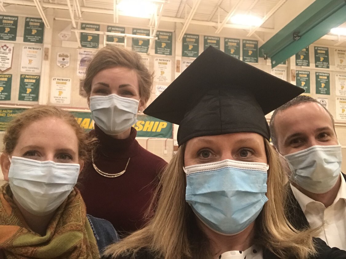 MsKatFollis's tweet photo. The @StPatricksOCSB grad gown dream team! Many hands make light work @MsBolzon #wearestpats #imnotsmilingyouresmiling #allsmilesbehindthemask https://t.co/OGa2TEdc8D