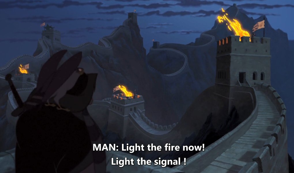 The Great Wall's main purpose was indeed to relay military messages very quickly like this. These fires in watchtowers are called "wolf smoke" in Chinese, because they were lit by burning wolf dung