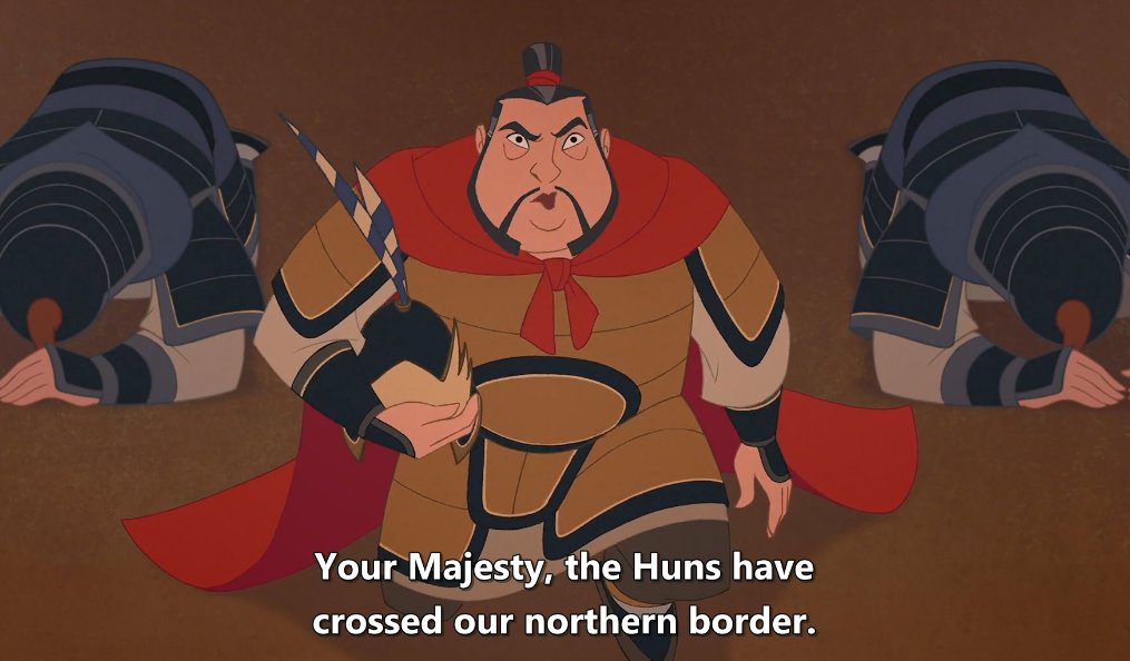 Making the enemies the Huns was this movie's biggest blunder. Ignoring the debate about whether the Huns = the Xiongnu, China fought the Xiongnu in the Qin and Han dynasties, several centuries before Mulan's era. The live action movie fixed this by making them the Rouran