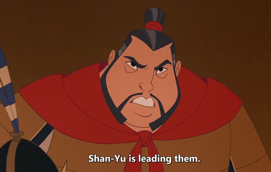 SHAN YU'S NAME THO...it's a reference to the actual title of the Xiongnu leader, Chan Yu 单于, but if you showed this pinyin to a Chinese speaker they're gonna be like SHAN YU 山芋?! YAMS?!