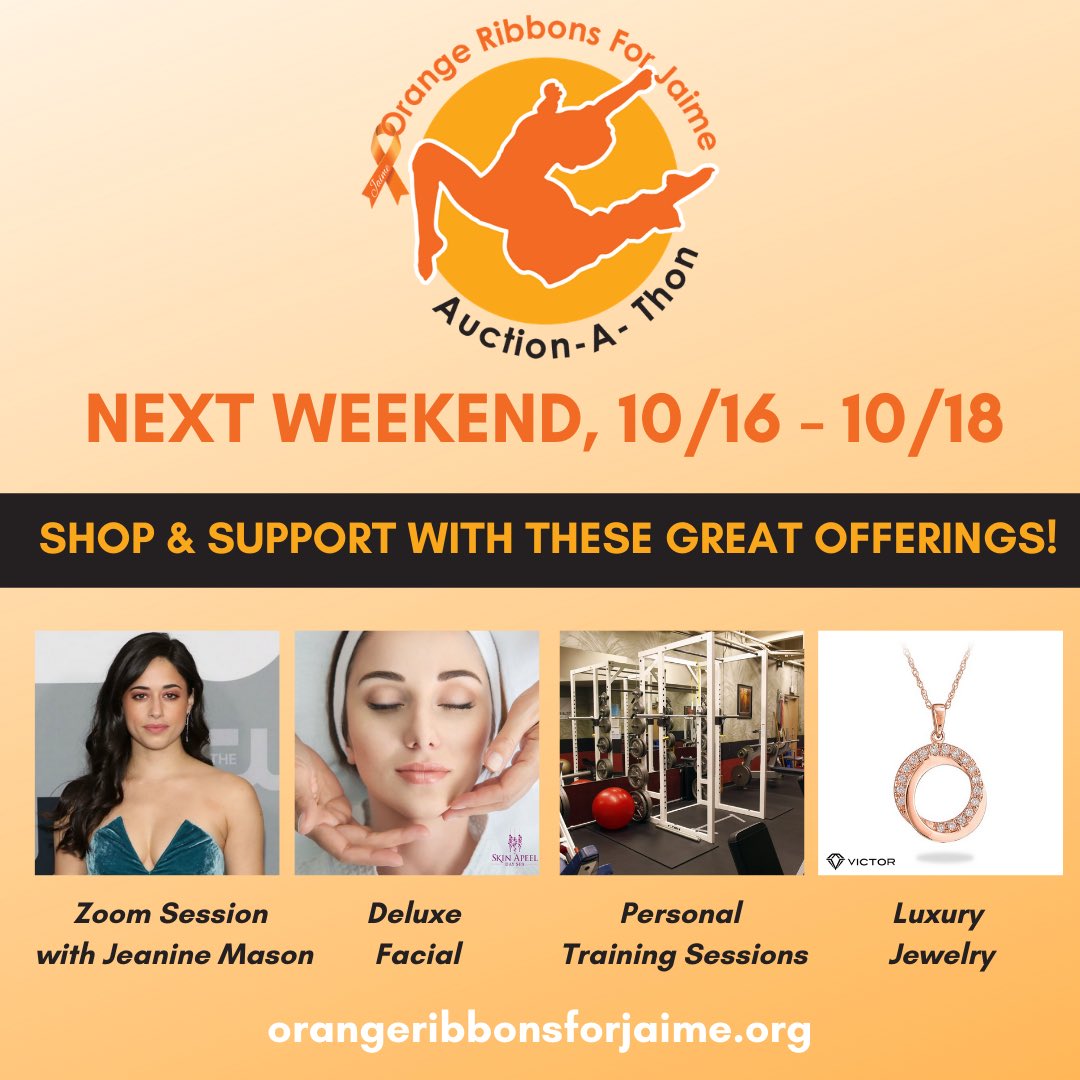 Looking for a fun way to give back? We have so many exciting experiences, products, and more that will be available for purchase next weekend 10/16-10/18 at https://t.co/hKC4raM8lh! Proceeds will help us continue our mission and support our programs. 🧡
#OrangeRibbonsForJaime https://t.co/NdSd4FTS3m
