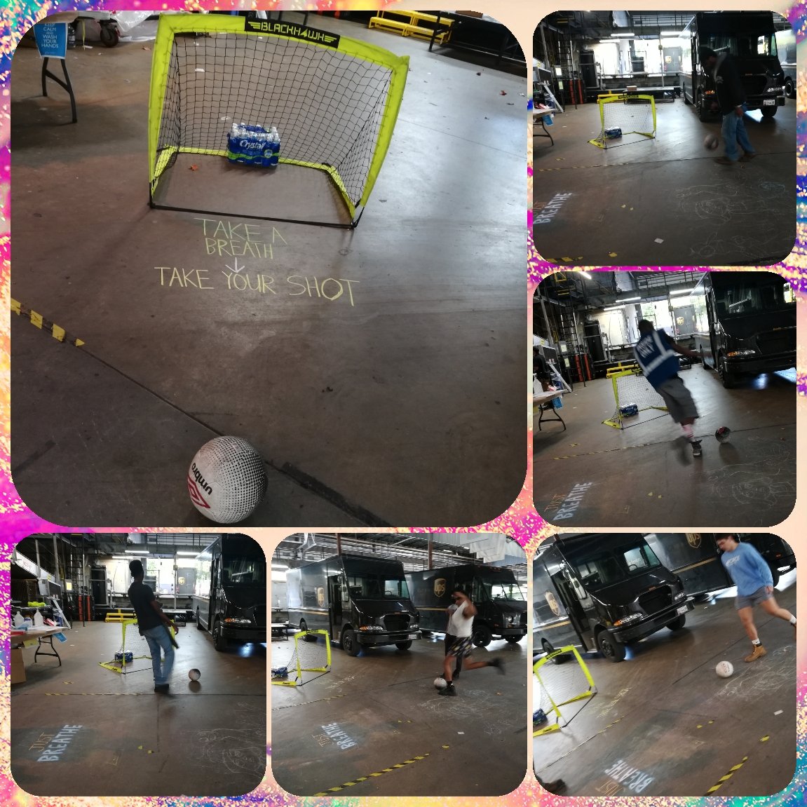 UPS GAIMD Twi CHSP Wellness Activity 'Just Breathe, Take the Shot'. We had employees focus on their breathing in order to succeed in making a goal. We told them focusing on your breathing clears your head, slows your heart rate, & helps you focus. @nick_iannacone2 @BylePhil