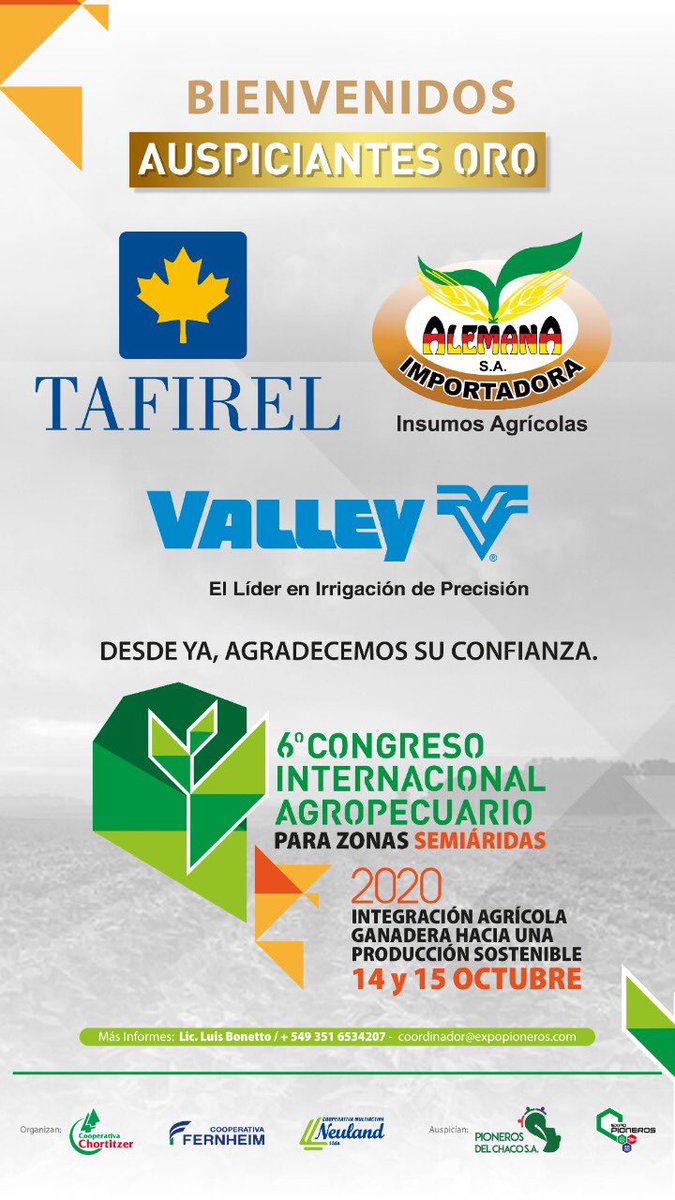 Invitamos a todos a participar del congreso organizado por <a href="/expopionerospy/">Expo Pioneros</a> en el cual estaremos presentes de la mano de @ValleyPivots por cualquier consulta puede dirigirse a info@valleychaco.com.py
