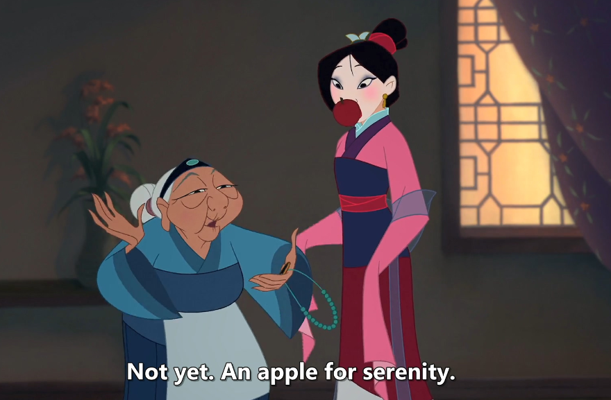 I JUST REALIZED THE APPLE FOR SERENITY IS A PUN LOOOOLAPPLE IN MANDARIN IS "Ping Guo". It's the same sound as "Serene Fruit"