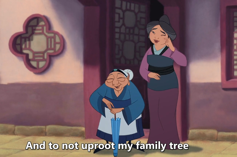 Technically Mulan's family tree is already uprooted because she has no male siblings lol. It doesn't matter who she marries, this branch of the Fa family is DONEThis is why they wanted sons so badly in ancient china smh the game was rigged