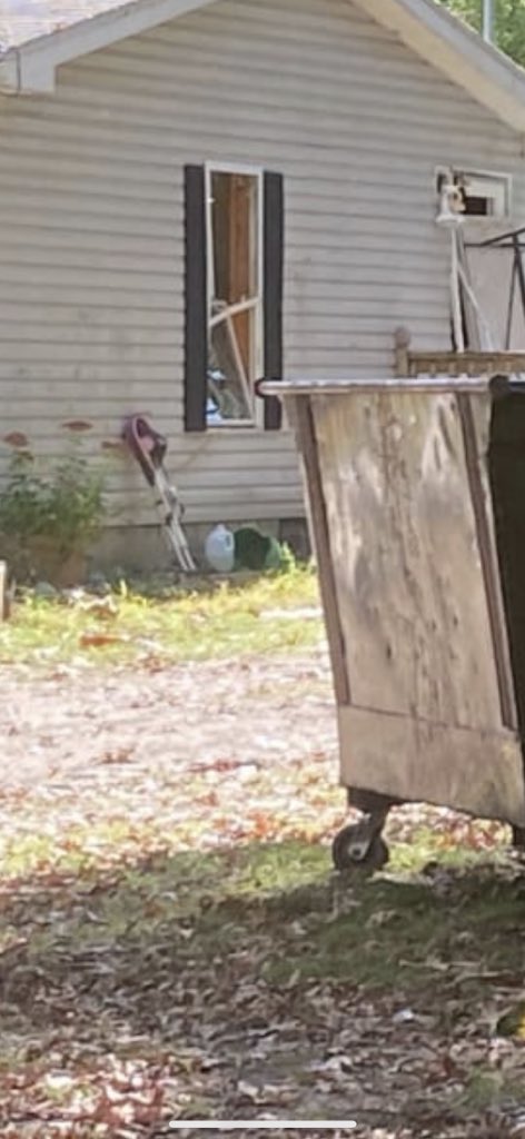 because that’s a whole other conversation. Here let’s just look at whether the claims he’s doing pretty good are true. First, the house. Did the FBI smash in this window? Did they fill this deck with trash? If not, I’m guessing the inside is pretty foul