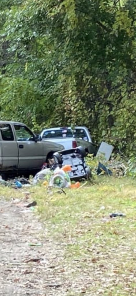 How about this other “new truck”? First of all it’s surrounded by rusty appliances. Second, it’s covered in over growth. If I had to guess, it’s being kept around for spare parts.