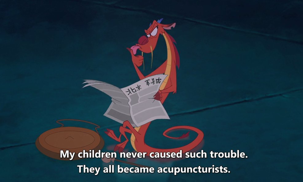 this is the equivalent of MY CHILDREN ARE ALL DOCTORS in ancient china lolexcept doctors back then weren't paid that well unless you got to the royal physician level(Also idk what the hell Mushu is reading. It says...Beijing Military Code Tiger??)