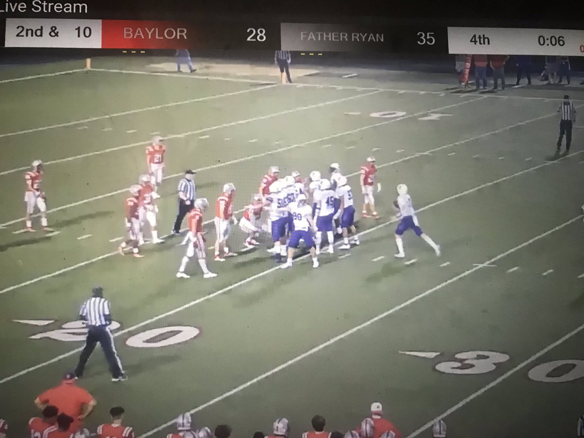 fatherryan's tweet photo. It’s a great night to be Irish!  Father Ryan stages a 4th quarter rally to beat Baylor 35-28.  Way to go Irish!  #irishpride @FRHS_Football @cathschoolsnash https://t.co/qWUVCRUblK