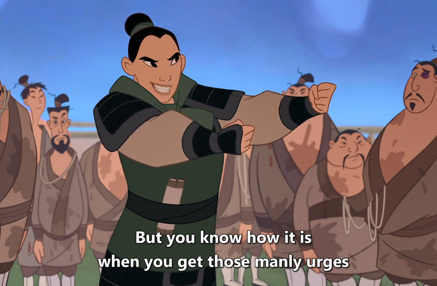 mulan tries to pass by invoking toxic masculinity(GOD WHY COULDN'T THEY HAVE AT LEAST MADE MULAN FUNNY IN THE 2020 MOVIE)