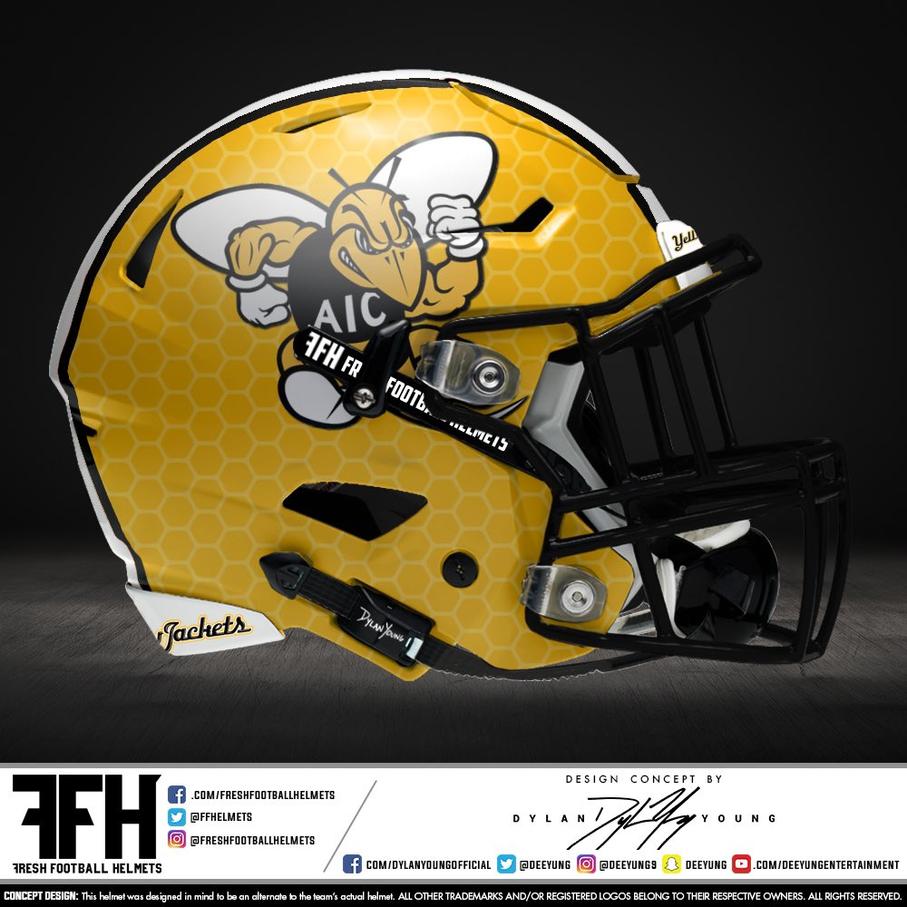 FFhelmets's tweet image. AIC Yellow Jackets, college. Design concept by @deeyung. #FreshFootballHelmets