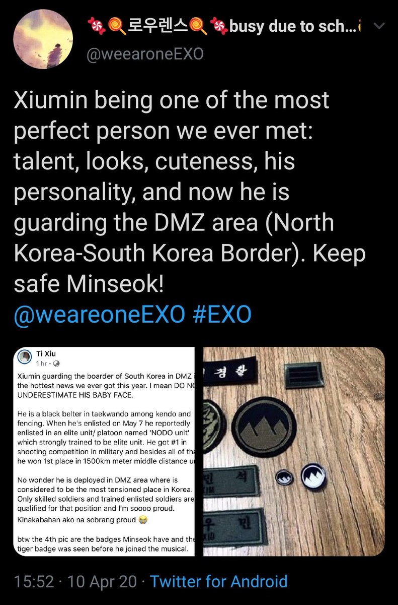 Two members are still in military. It's not a bad thing tho but i've seen some bts fans were making fun of exols being dramatic after gunshots were being fired from north korea bc xiumin is a part of dmz which is the most dangerous unit in korea.