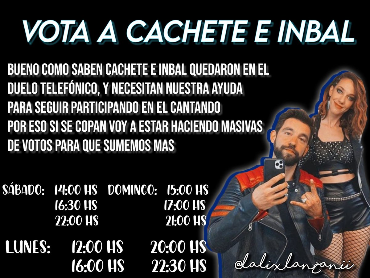 sierraxlali's tweet image. Si les copa a difundir a si votamos muchos y podemos salvarlos 💙💙@InbalComedi @sierra_agus 
#VotaACacheteEInbal
📌LINK PARA VOTAR👇🏻
eltrecetv.com.ar/votacion/canta…