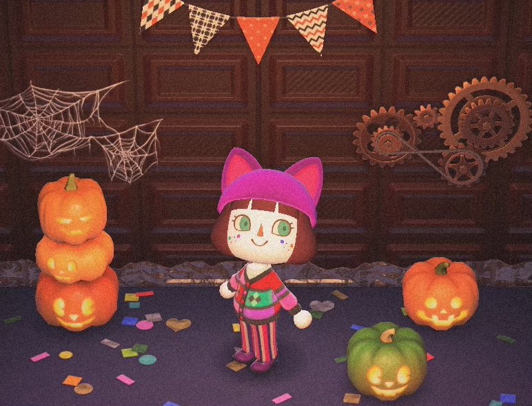 glitter_8's tweet photo. アプデだいぶ出遅れたけどw
ピエロっぽいチェシャ猫風にお着替え👻

ほっぺに点々描いただけですが
よかったら使ってください🎃𓂃 𓈒𓏸笑

#あつまれどうぶつの森 
#あつ森 #ACNH 
#AnimalCrossingNewHorizons 
#���イデザイン #マイデザ 
#あつ森ハロウィン https://t.co/JrY8sj8Mtd
