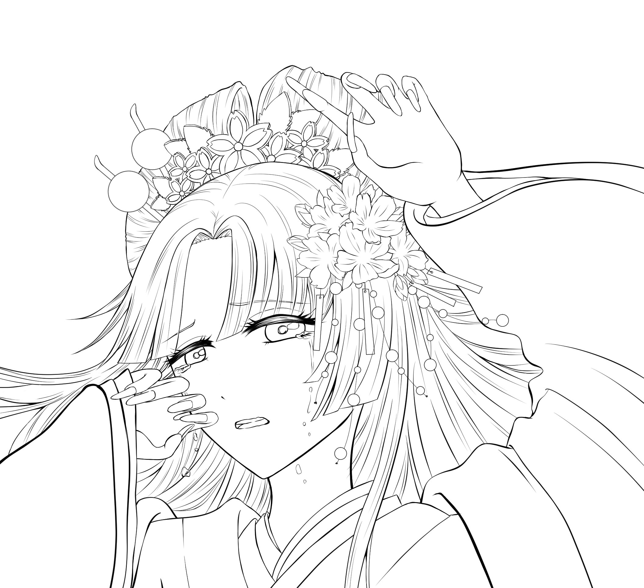 古紫正美 多忙 低浮上中 A Twitter これフツーにモノクロイラストに出来そうな線画になった 笑 ロングの髪の毛って つい線をいっぱい描きたくなってカラー時に後悔する癖がなおらない 絵描きさんと繫がりたい 花魁 花魁イラスト 製作途中 T Co