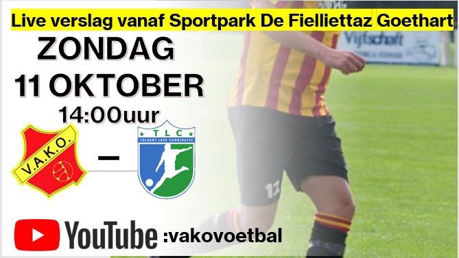 Zondag 14 uur via youtu.be/xGfpVcjXWh4 VAKO tegen <a href="/vvTLC/">vvTLC</a> live te volgen .