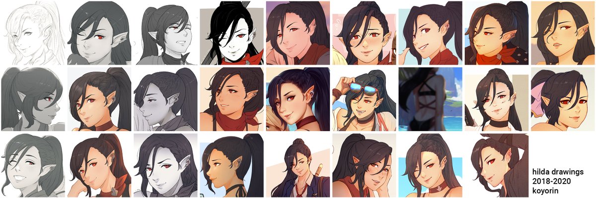 hilda drawings from 2018-2020...including one that isn't her front but it's still an illustration featuring her haha // #FFXIV #samecharacter 