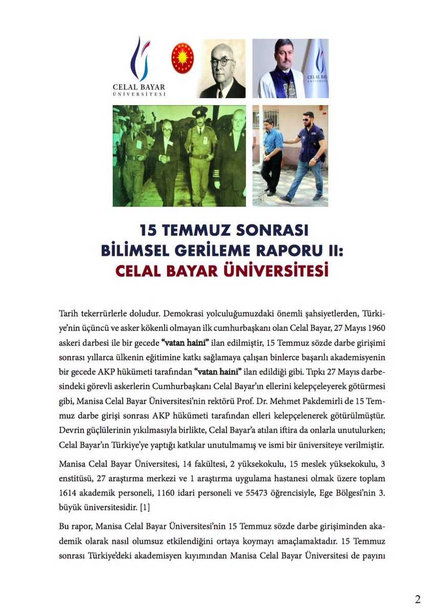 ScholarRights's tweet photo. Türkiye'de 15 Temmuz Sonrası Bilimsel Gerilme Raporu II: Celal Bayar  Üniversitesi. https://t.co/Fr4PhM4be5