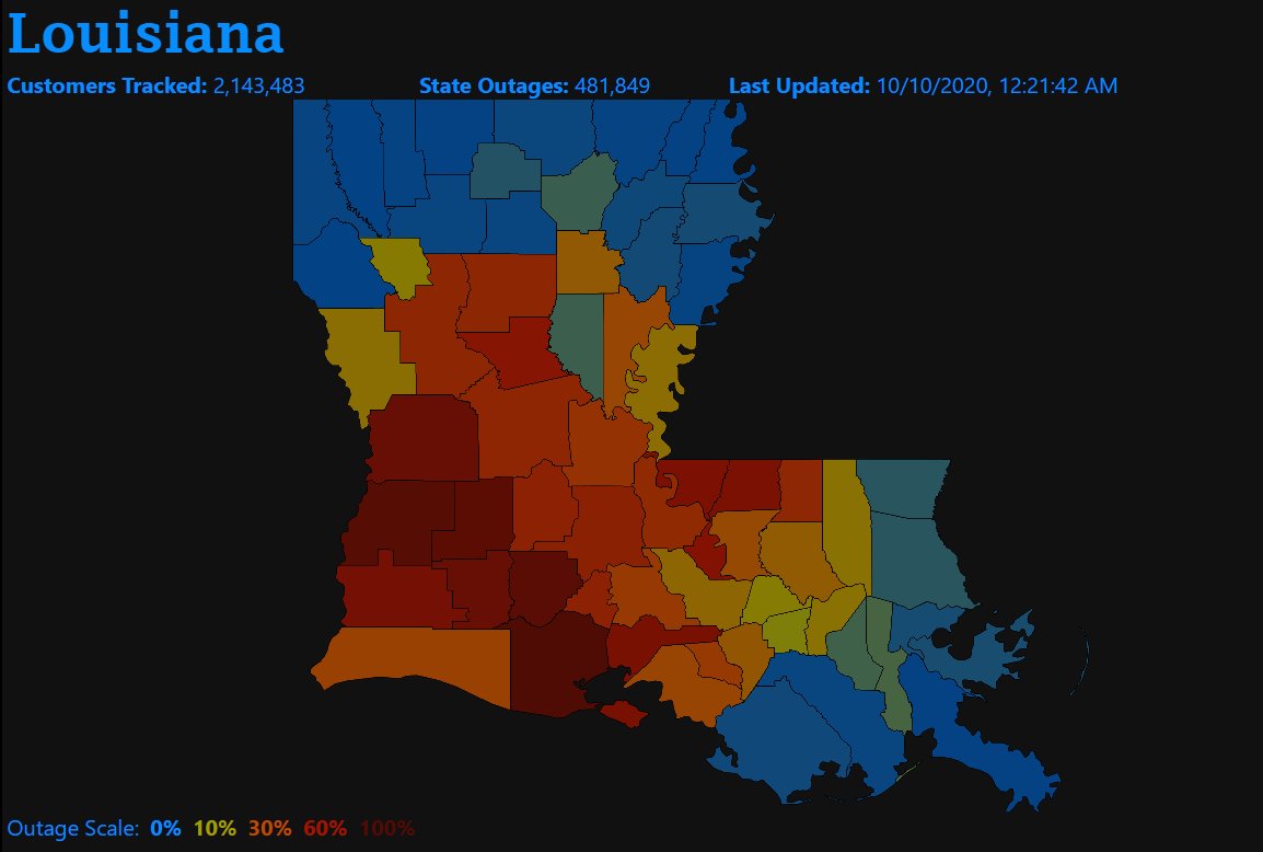 NWSNewOrleans's tweet image. Per @PowerOutage_us nearly half a million customers in Louisiana are now without power due to Hurricane #Delta. #lawx
