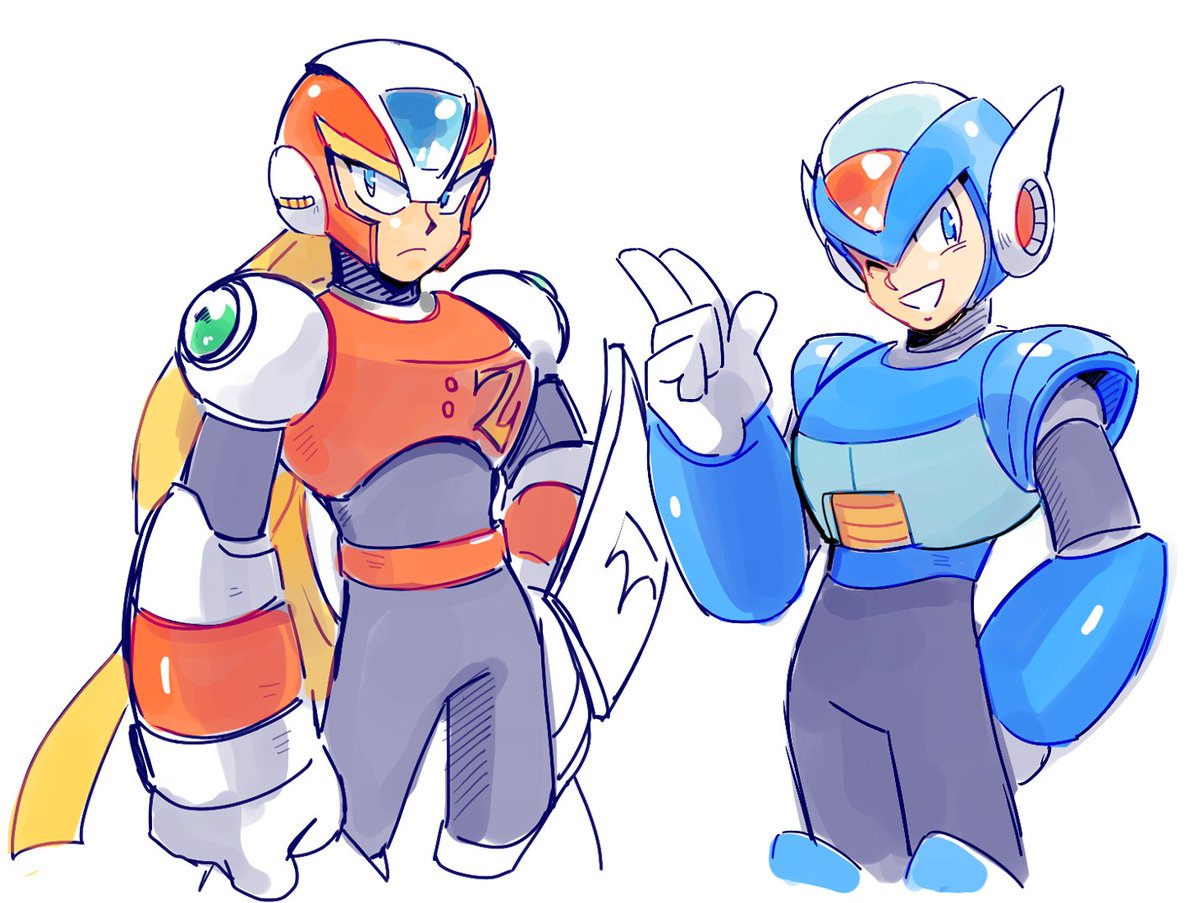 Drawloverlala's tweet image. Some midnight doodles of prototypes X and Zero 😆