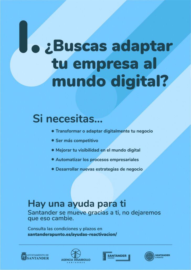 gemaigual's tweet photo. ❗️Abrimos el plazo (hasta el 10 de noviembre) para solicitar las ayudas del Ayuntamiento de #Santander a empresas de la ciudad con las que queremos impulsar la regeneración económica #Covid_19 
🗯Son 5 líneas de ayudas con una dotación total de 3,6 millones 
👇🏻1️⃣2️⃣3️⃣ https://t.co/Dry3sfw4Bn