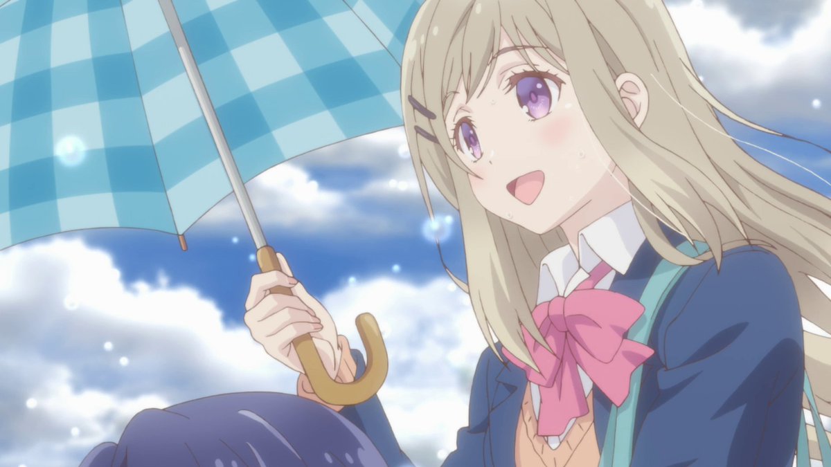 In contrast the the moment before, the rain here could symbolize how they feel healed and thus more cleansed within the presence of each other. This is certainly true for Adachi as she has raindrops on her yet looks extremely happy while being accompanied by Shimamura.