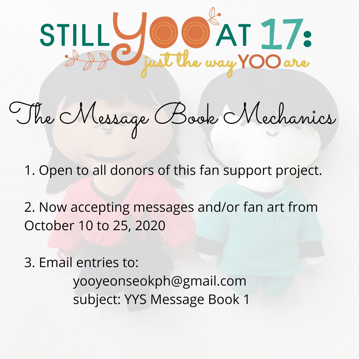 Submission of entries for the message book to go with our gifts is now OPEN. Please do read the mechanics below. Contributions, no matter how big or small, are still welcome! Please see our PINNED POST for more details.  #YooYeonSeok  #StillYOOAt17