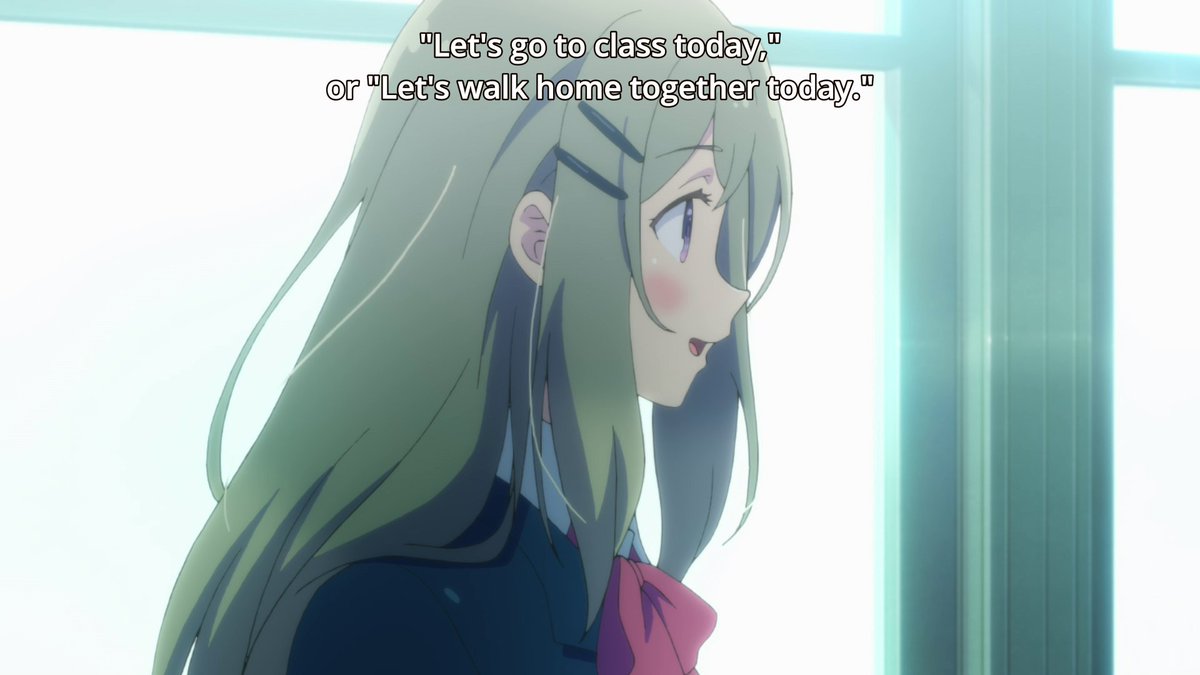 Shimamura realizes this awkward tension which is why she offers to walk home with Adachi in order to reassure the fact that she does indeed care about Adachi and her feelings. Adachi's response shows that she feels mutual about this, especially since Shimamura is her only friend.
