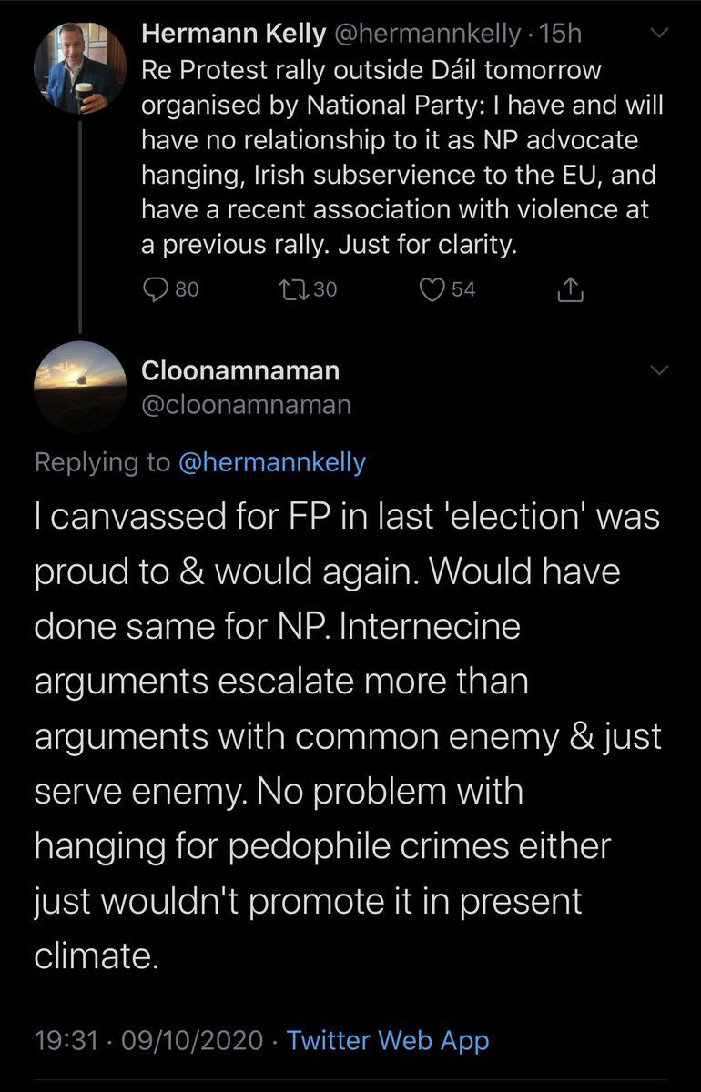 It’s worth recording the far right infighting that went on overnight in response to Kelly’s tweet as they say a lot of ‘quiet stuff out loud’ here that confirms the level of cooperation between these rival parties previously in organizing front protests on various issues