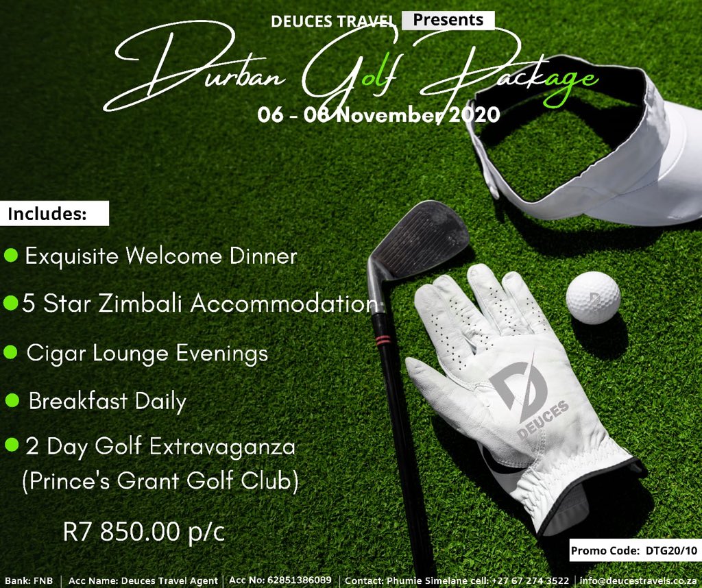 DeucesTravels's tweet image. It’s a new dawn &amp;amp; we’re adamant on finishing this year strong. We’re hosting a Social Golf Weekend on the 08 - 06 November @dbntourism @TourismKZN @eThekwiniM join us for our innovative &amp;amp; friendly golf games. #ReigniteDurban #Tourism #DeucesTravels #DurbanGolfWkend @ProjectEnza