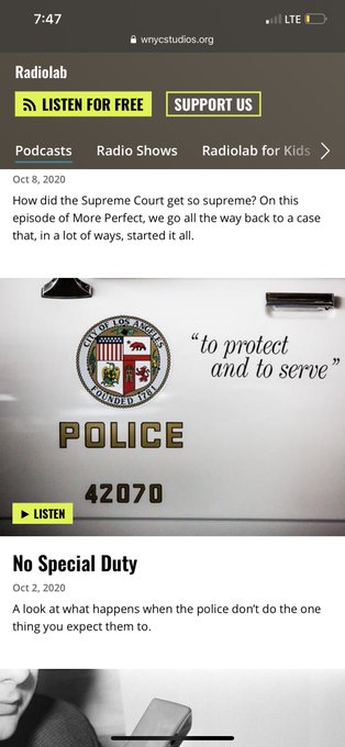 This is a really eye opening podcast about the American police force and what exactly it&rsquo;s duty&rsquo;s are