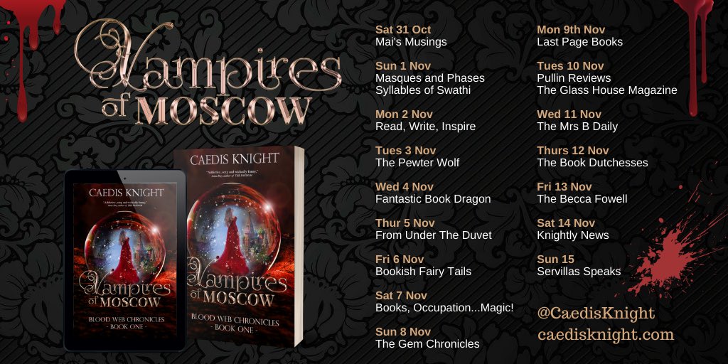 maitaylor01's tweet image. Just 5 days to go until Vampires of Moscow by @CaedisKnight is released! I'll be kicking off the blog tour on Halloween and I can't wait! #bloodwebchronicles #fictioncafewriters #vampires #halloween #blogtour #fantasy