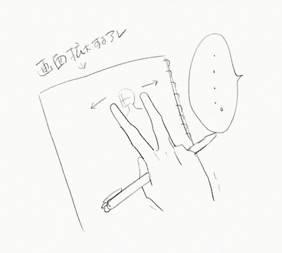 画面凝視したくないな〜て紙とペンを持ち出して描いてたんだけどアナログクソほど描けなくなった!!!無理!!!!紙をこうしたあたりでもうだめだと思いました 