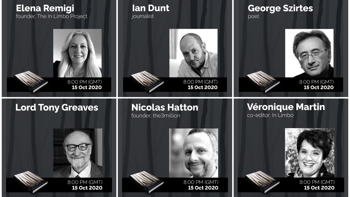 InLimboBrexit's tweet photo. We would love you to join us this coming Thursday at 8PM for our virtual book launch!
We're very honoured to have some wonderful speakers, Lord @TonyGreaves8, @IanDunt, @george_szirtes, @NicolasHatton, @InlimboV and @ElenaInLimbo
Please register at: https://t.co/dDlYlpzv2E https://t.co/jrCa7TgYlo