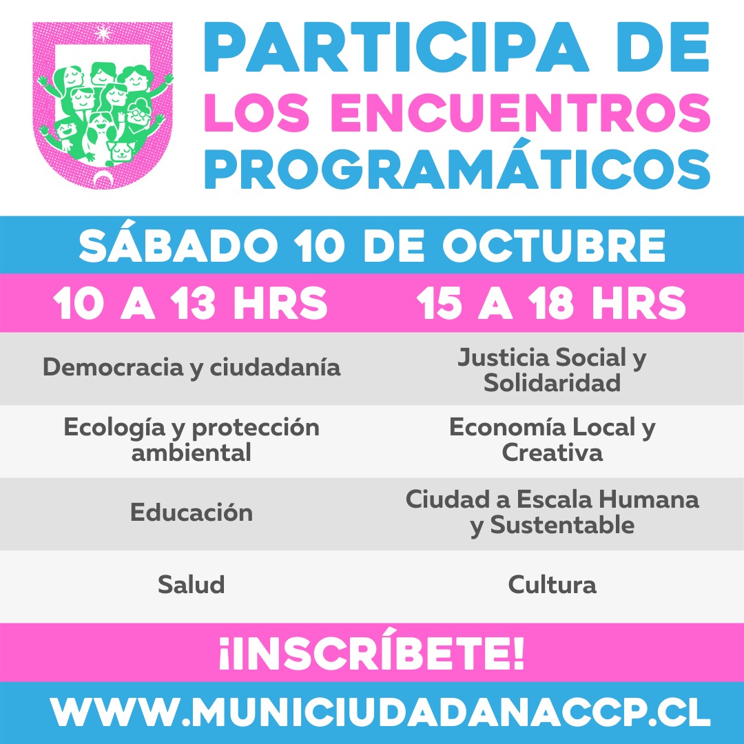 MunCiudadanaCCP's tweet photo. 🔴 A las 10 comenzamos la primera jornada de los #EncuentrosProgramaticos 🙌💪🙌👩🌾👩🔬👨🏭👨🎨👨💼🙂🌱‼
Aun hay tiempo para apuntarse a la 2da Jornada de la tarde 😁🌱🙌 Revisa nuestra web 👉 https://t.co/VzIsRlQCy8
#MuniCiudadanaCCP #Concepción https://t.co/lFN6C6kXbt