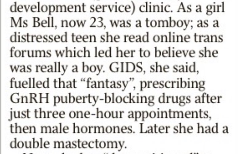 Kiera admits that she “wouldn't have wanted to listen to voices of caution when she was younger” in a BBC interview  https://www.bbc.co.uk/news/health-51676020So, even if  @TaviAndPort *had* challenged her more, she likely *still* would have consented to hormone blockers at age 16...