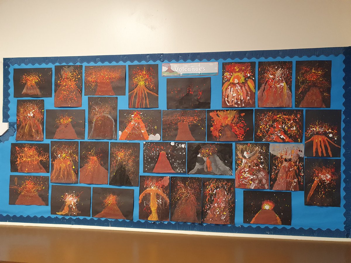 harknessprimary's tweet photo. Happy with how this has turned out! As part of our  IDL natural disasters topic, the kids painted their volcano and created the volcanic eruption using the flicking technique with water based paint. 🌋
#NQT #IDL https://t.co/MKt6XqYt8F