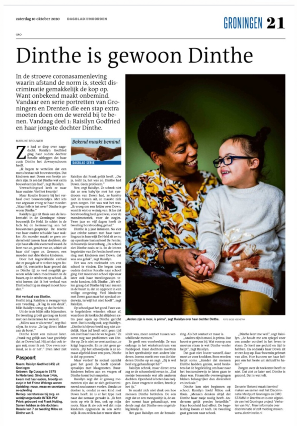 Een_Psycholoog's tweet photo. Prachtig artikel in Dagblad van het Noorden van mijn collega Raisilyn Huiting-Godfried. Mooie boodschap. @dvhn_nl #down #gewoon #geluk #denorm https://t.co/kXQDgEVMFT