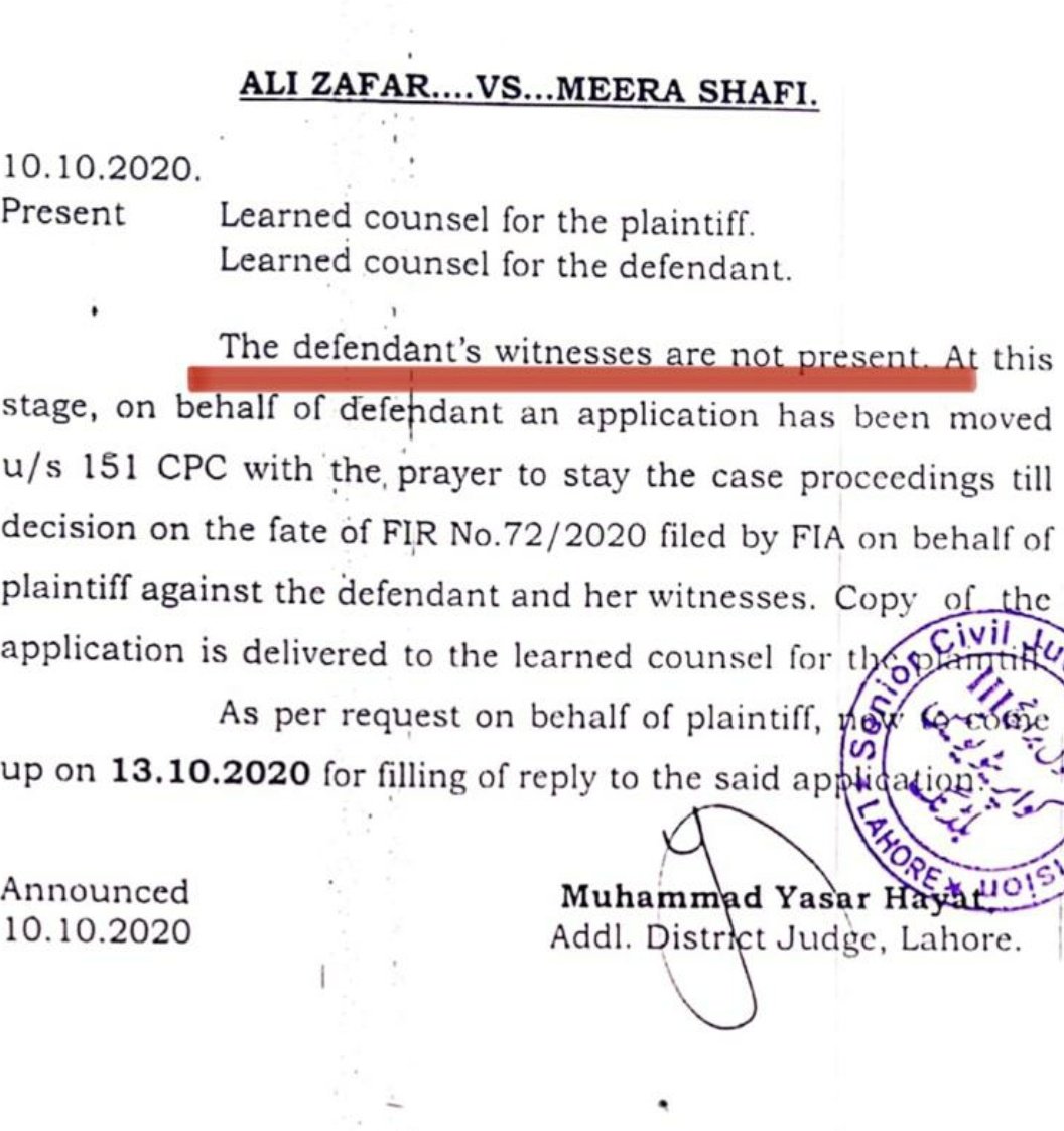 ambreenqureshi's tweet photo. Case Update: Once again no show from Meesha Shafi or any of her witnesses for their cross examination before the Learned Court. Now Meesha has sought stay on the case proceedings via frivolous application filed today. Our reply will be filed on13/10/2020
#metoo #falseallegations https://t.co/pUWAX5DWiv