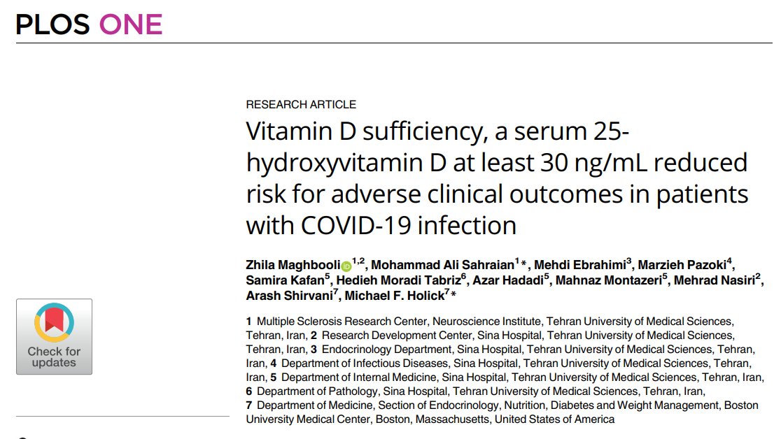 doctorneyro's tweet image. It is recommended that improving #vitaminD status in the #generalpopulation and in particular #hospitalizedpatients has a #potentialbenefit in reducing the #severity of #morbidities and #mortality associated with acquiring #COVID19 

Nada más.

journals.plos.org/plosone/articl…