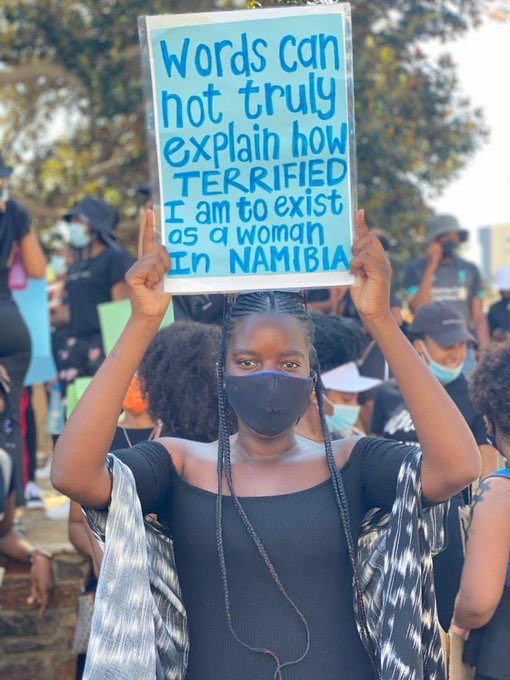 In Windhoek,  #Namibia, women are marching against gender based violence & femicide and demand for action to be taken. This is after 22yr Shannon Wasserfall went missing in April. Only this week the police found clothes and remains which they believe to be hers  #ShutItAllDown