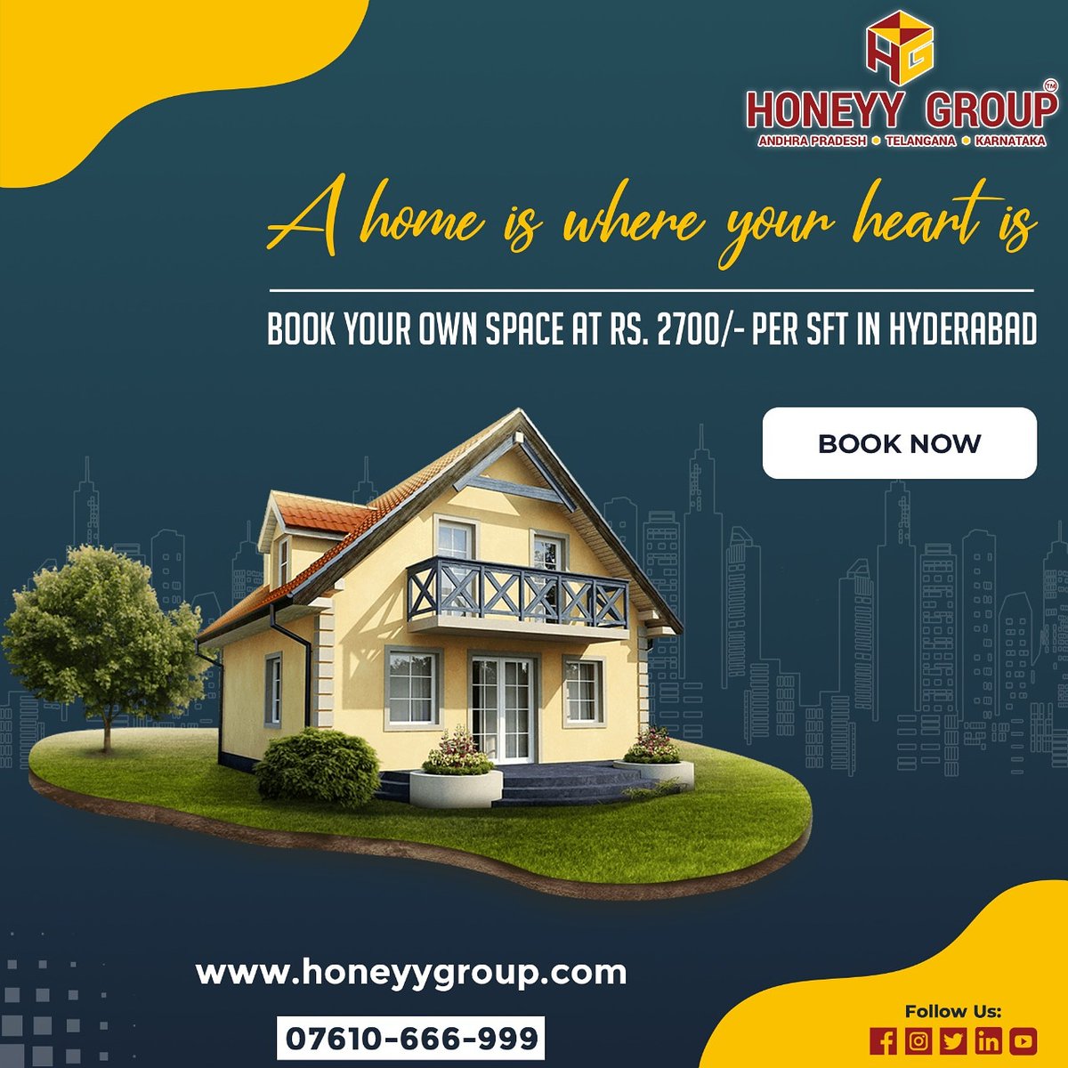 HoneyyGroup's tweet image. 🏠A home is where your heart is. 

🔥🔥Book your own space at Rs. 2700/- per sft in #Hyderabad. 

📞 𝑪𝒂𝒍𝒍 𝑼𝒔: 7610666999
 📧 𝑴𝒂𝒊𝒍 𝑼𝒔: 𝒊𝒏𝒇𝒐@𝒉𝒐𝒏𝒆𝒚𝒚𝒈𝒓𝒐𝒖𝒑.𝒄𝒐𝒎
🌐 honeyygroup.com

#offeryoucantmiss #offeryoucantrefuse #InvestmentOpportunity
