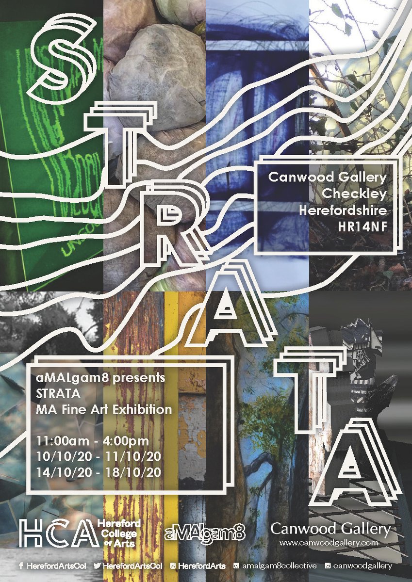 An exhibition of work by Fine Art MA <a href="/HerefordArtsCol/">Hereford Art College</a> grads opens at #Herefordshire venue <a href="/CanwoodGallery/">Canwood Gallery</a> today - STRATA takes its inspiration from the layers of diverse artwork within the #artists newly formed amalgam8 art collective.

canwoodgallery.com/whats-on