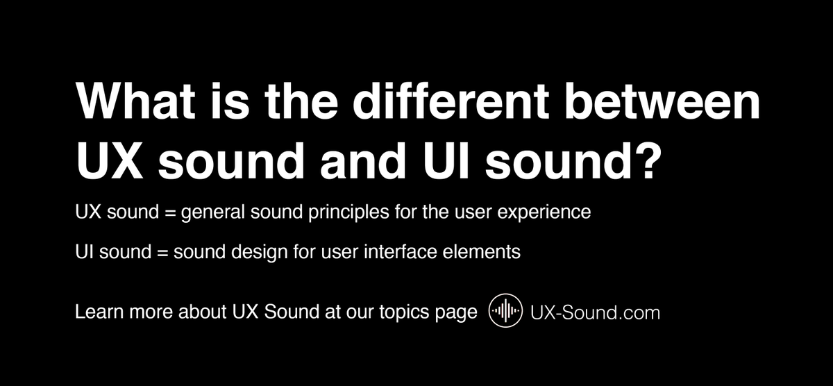 audityco's tweet photo. What is the different between #UXsound and #UIsound?

UX sound = general sound principles for the user experience

UI sound = sound design for user interface elements

Learn more about UX Sound at our topics page https://t.co/dkiez8iNgm https://t.co/qYUfRG0KfA