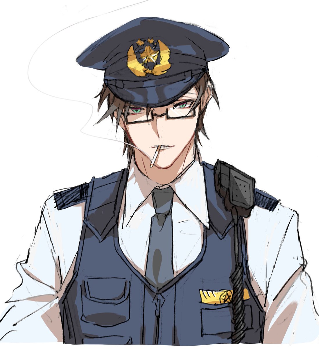 police police uniform uniform 1boy male focus police hat glasses  illustration images