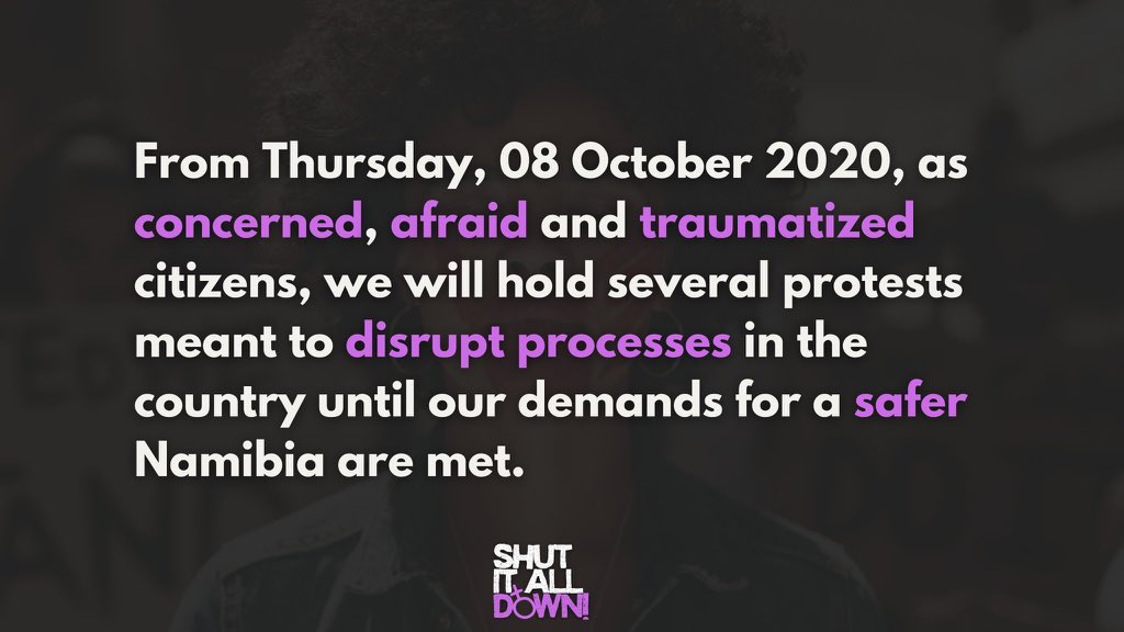 feminist_rogue's tweet photo. #ShutItAllDown #ShutItAllDownNamibia I stand in feminist solidarity with Namibians crisis of sexual &amp; gender based violence, state inaction and complicity. It is day 3 of public action. no more press statements, no more condemnations, no more prayer days, we demand action’ ✊🏽💜 https://t.co/LDwBwdBYZb