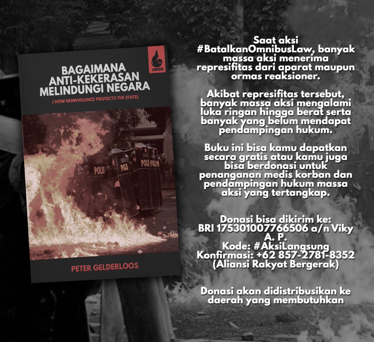 Bagaimana Anti-kekerasan Melindungi Negara (Peter Gelderloos)

“Kami adalah pendukung keragaman taktik, yang berarti kombinasi efektif yang diambil dari berbagai taktik yang memungkinkan pembebasan dari semua komponen sistem yang menindas.”

Unduh &amp; baca: archive.org/details/bakmn